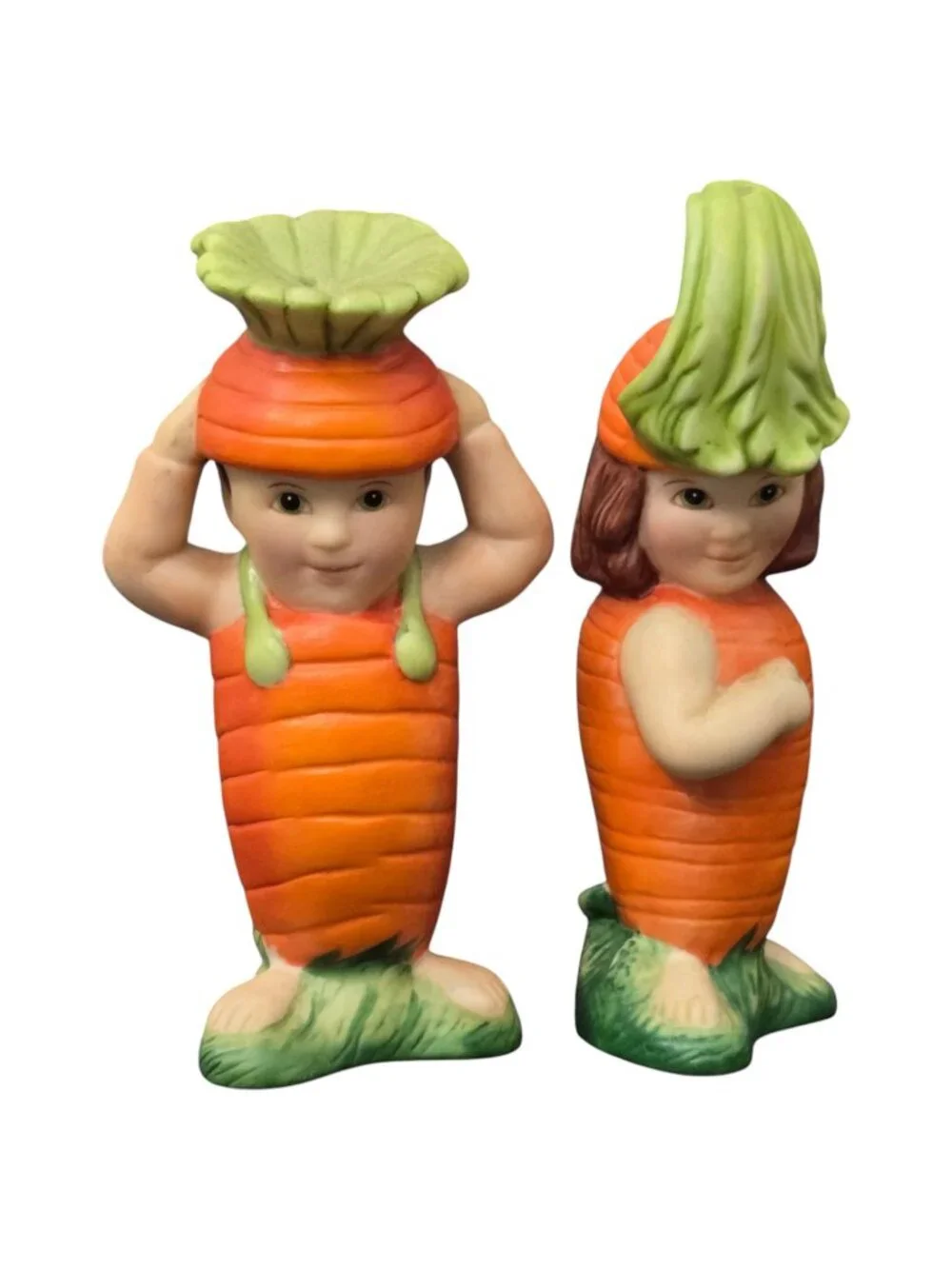 Carrot Salt & Pepper Shaker Set Kids Couple Kitsch Franklin Mint Vintage 1991